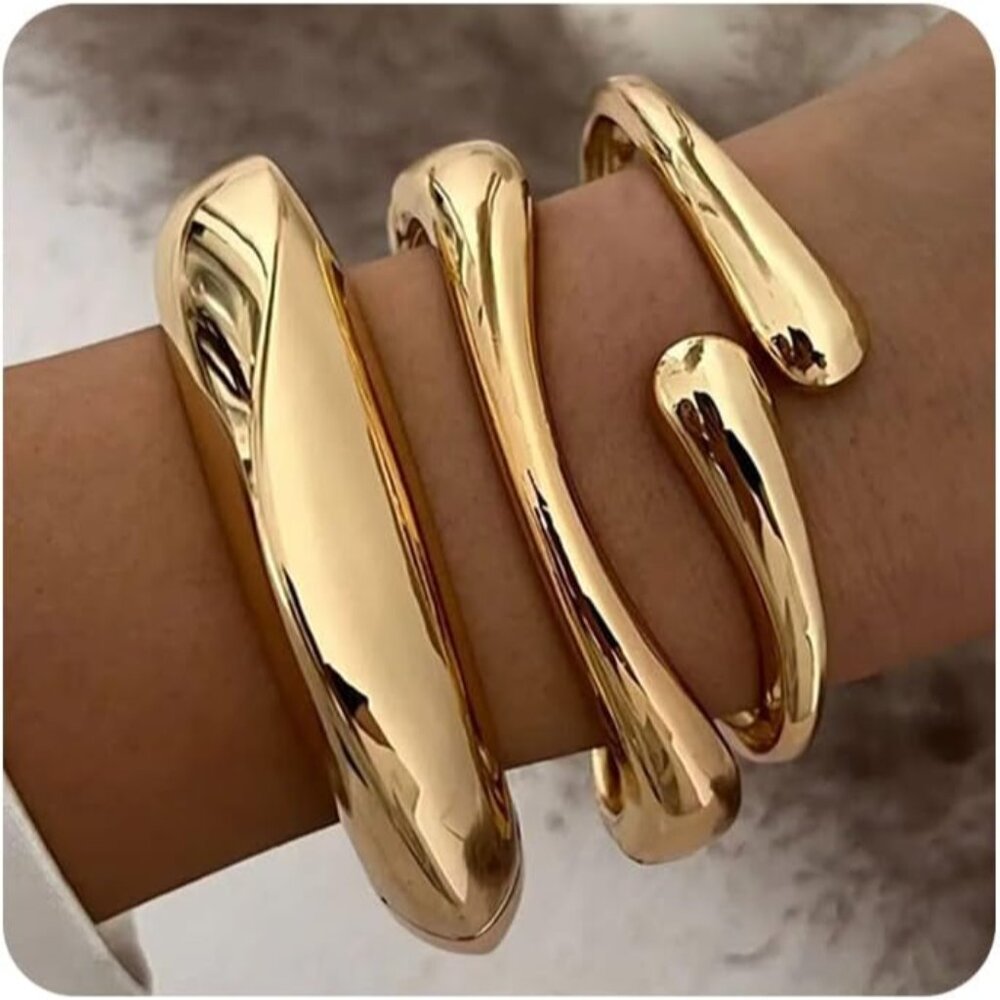 Chic 3pcs Gold Stackable Cuff Bangles - Stylish B… - image 1